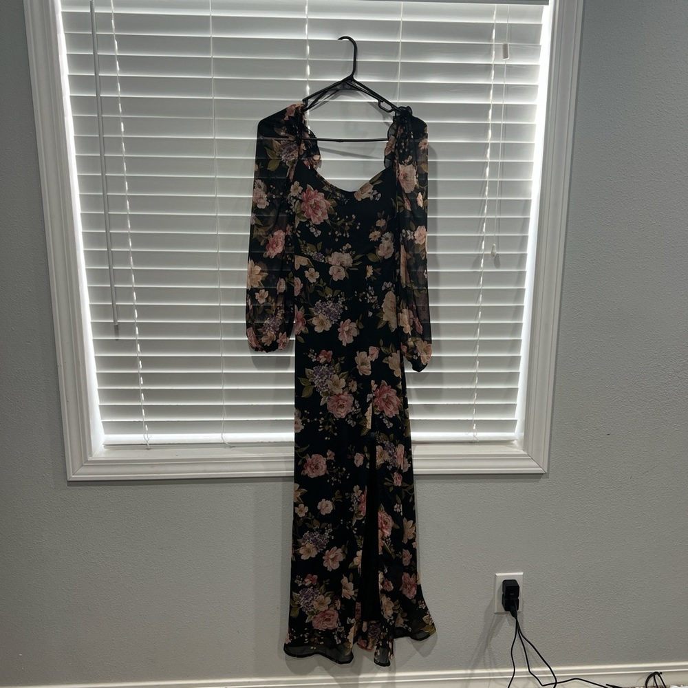 Windsor Black Floral Maxi Dress with Long Bishop Sleeves